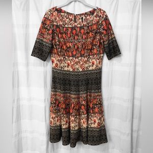 Julian Taylor Floral Geometric Dress Women’s Size 8 Stretch Half Sleeve A-Line